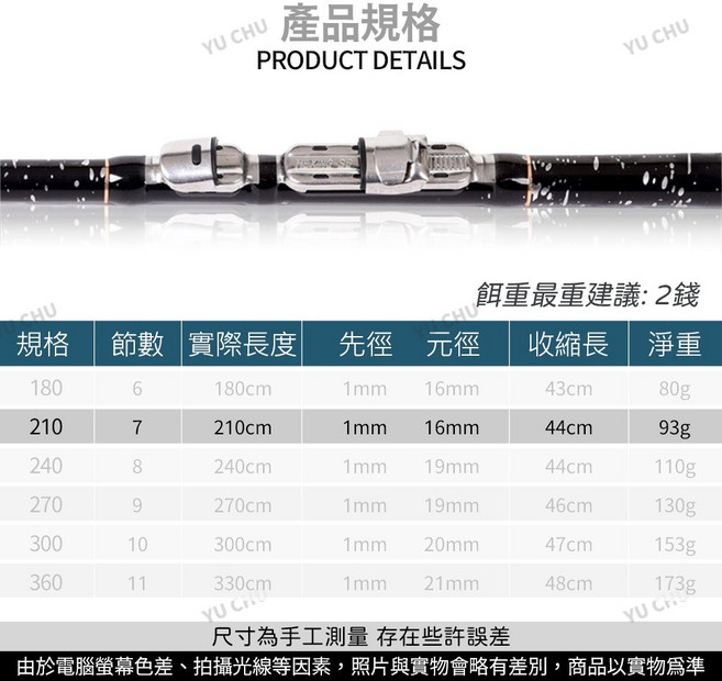 戰狼王小繼竿 輕巧便攜 高感度竿尾 堅固耐用 適用多種釣場, 【7尺】210cm