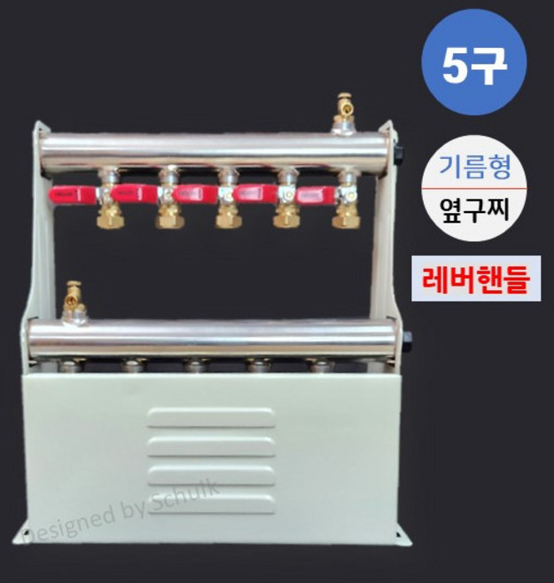 [완카바] 스텐 온수분배기 5구 레버핸들 기름형 (옆구찌 20A / 25A 선택), 1개