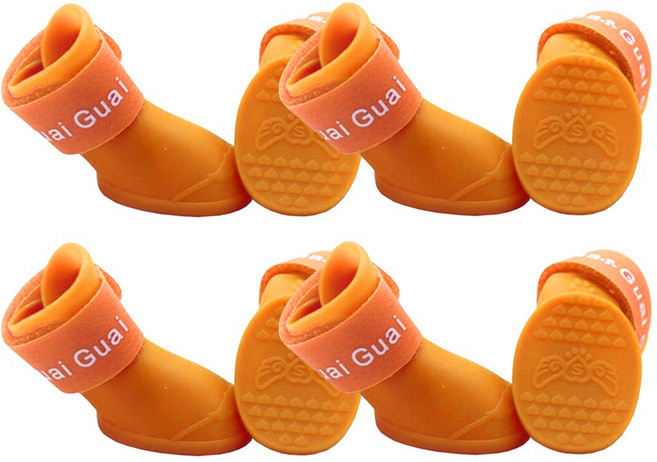 타키타키 강아지 반려동물 신발 레인부츠 2세트, 오렌지