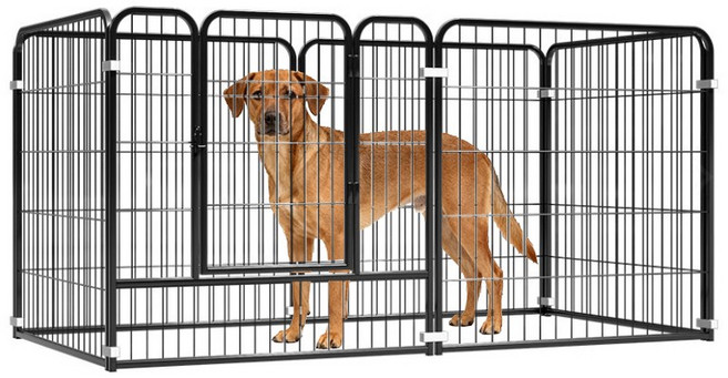 리빙가감법 반려동물 대형견 울타리 튼튼한 철제 테두리 울타리 안전한 논슬립 자동 잠금 애견 펜스 버클식 울타리, 1세트, 블랙