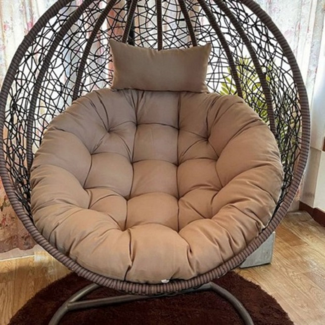 라탄그네의자 쿠션 흔들체어 빈백 소파 그네의자 야외, 원형 지름 105cm, 카키