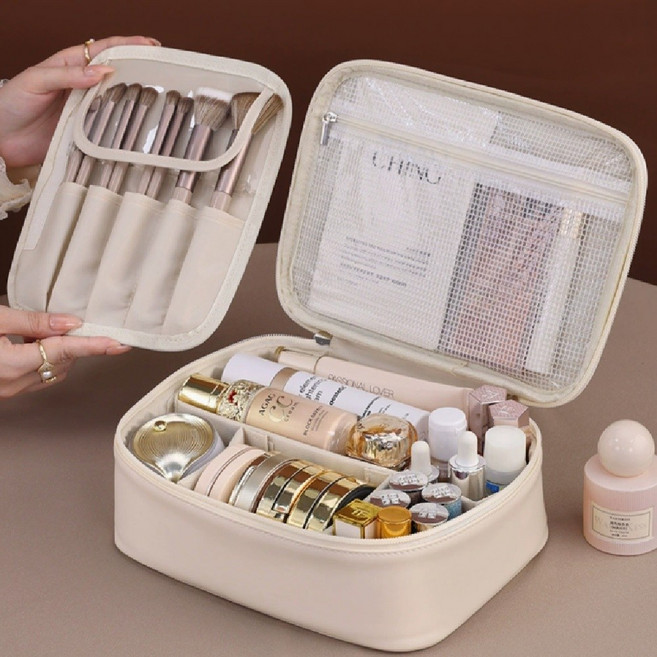 비니오 메이크업 수납 박스 파우치형 휴대용 대용량 케이스, 1개, 화이트