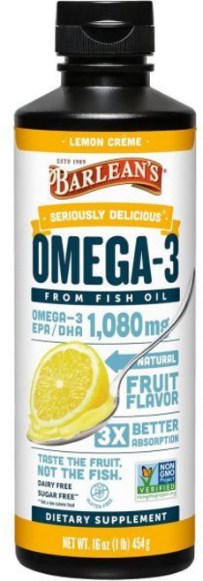 Barlean's Omega 3 Fish Oil Liquid Supplement for Men and Women 1080mg of EPA and DHA Fatty Acid, 1개