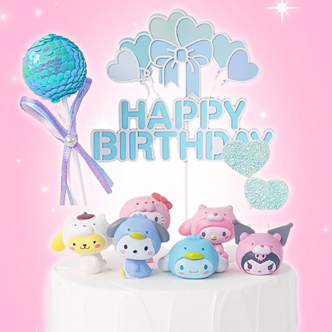 (펭귄 산리오) 바다블루 피규어 케이크토퍼 세트 생일 파티 데코 장식, 1개