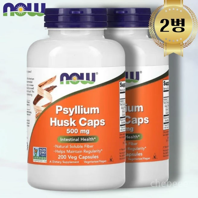 나우 차전자피 실리엄 500mg 200캡슐 2병 식이섬유, 200정 - 쿠팡
