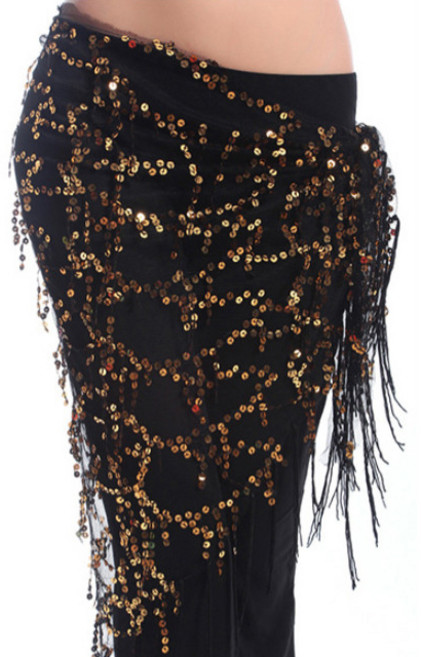 스팽 힙스카프 라인댄스 밸리 벨리 줌바 에어로빅 공연 무대 연습, 블랙골드