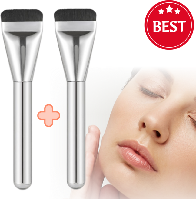 룬앤솔 고급 납작 붓 파운데이션 브러쉬 밀착 와이드 파데, 2개, 크롬실버