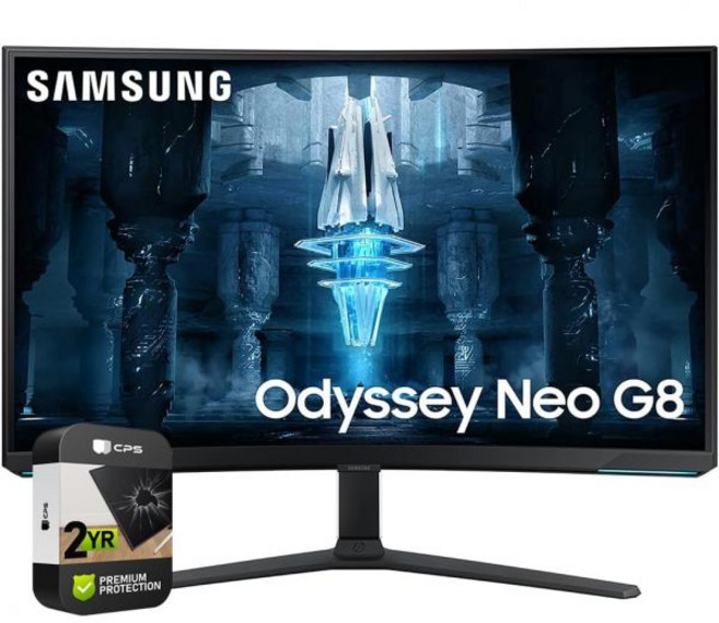 삼성 LS32BG852NXGO 32인치 오디세이 네오 G8 4K UHD 240Hz 커브드 게이밍 모니터갱신형 번들과 2년 CPS 향상 보호 팩 포함, 1개