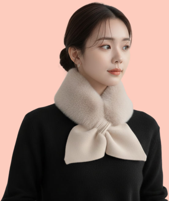 몽그리아 풍성한 리본 퍼목도리 1+1 니트 퍼 머플러 5 colors