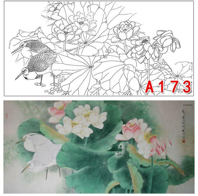 민화 연꽃 그림 그리기 민화도안 연화도 도안, A3 참조, 66x132cm, 1개