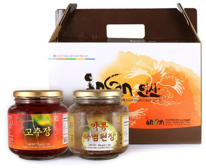 인산죽염 전통 장류 2호선물세트 태양초고추장 1kg + 서목태 약콩 된장 900g, 1개