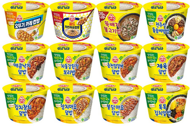 오뚜기 컵밥 12종세트(김치참치+제육+카레+닭갈비+매콤낙지+치킨마요+뚝배기불고기+김치알밥+차돌강된장+돌솥비빔+참치마요+불닭마요), 315g, 12개
