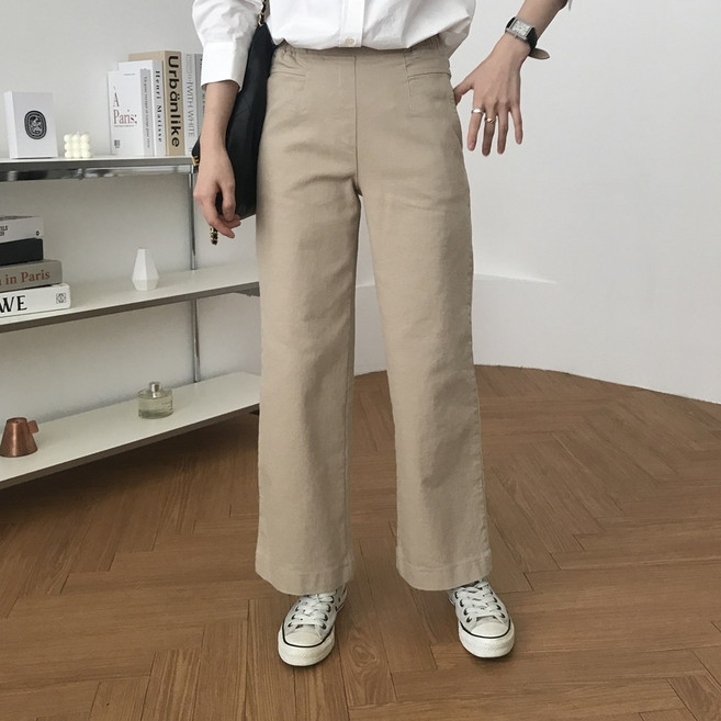 여성 통바지 면 스판 뒷밴딩 10부 팬츠 간절기 데일리 체형커버 편한 마듀 바지