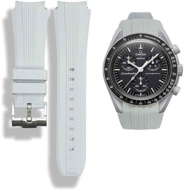 오메가 x 스와치 문스와치용 20mm 곡선형 실리콘 스트랩 - 부드럽고 편안한 우븐 패턴 틈 없는 디자인 교체 밴드 남성 및 여성용 조인트 시리즈 시계와 호환 (다크 그레이)