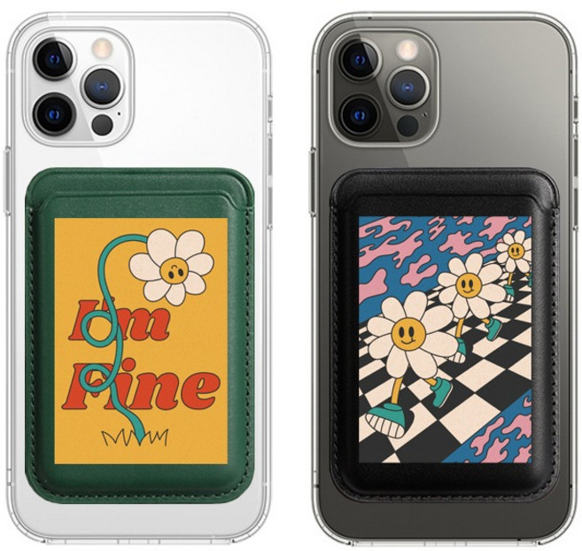 데이지 포스터 그림 맥세이프 가죽 카드지갑, 1개, 14. 블랙 플라워 파워