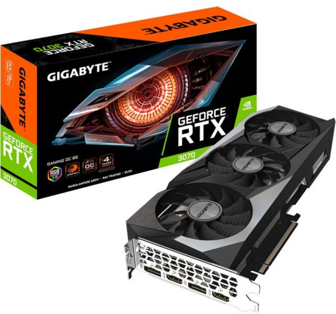 기가바이트 지포스 RTX 3070 게이밍 OC 8G REV2.0 그래픽 카드 3개 윈드포스 팬 LHR 8GB 256비트 GDDR6 GV-N3070GAMING OC-8GD 비디오