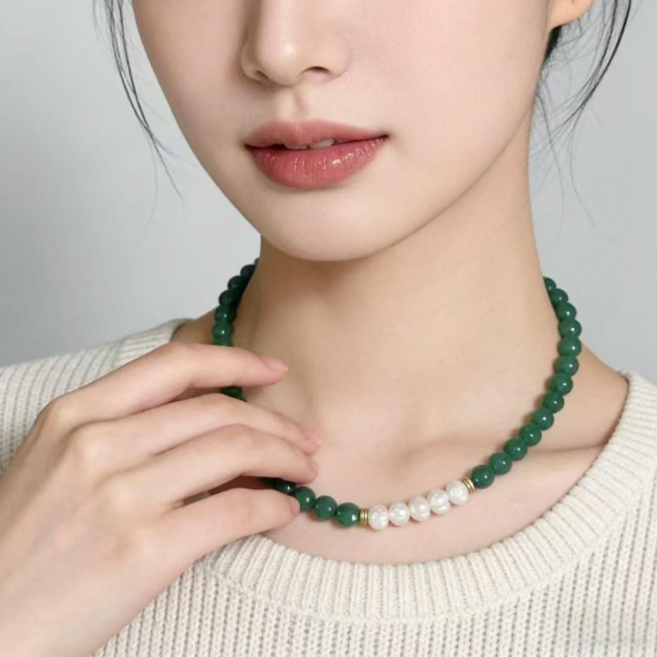 천연 원석 진주 비즈 목걸이 행운 초커 풍수 재물운