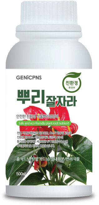 식물영양제 관엽식물 화초 뿌리발달 폴리인산 아미노산 광합성촉진성분 제닉피앤에스 친환경 고농축 화초영양제 뿌리잘자라, 1개, 500ml