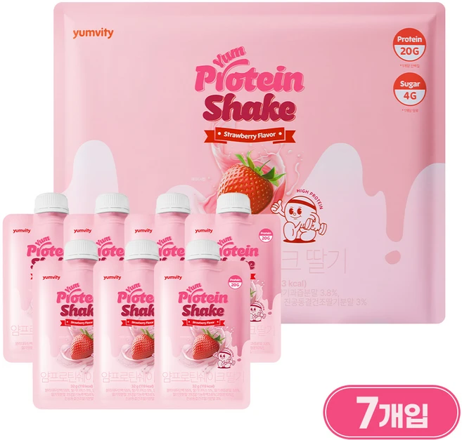 얌비티 얌프로틴 쉐이크 딸기맛, 7회분, 224g, 1개 - 쿠팡