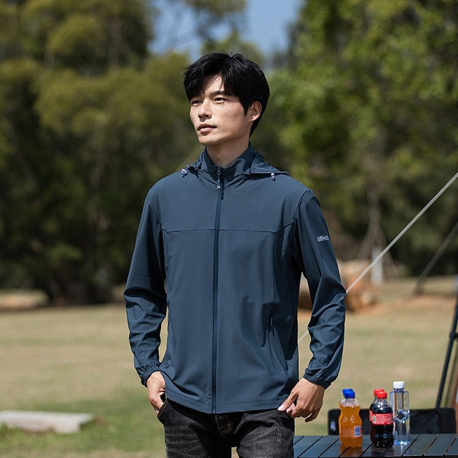 iWorkOut 防曬衣 UPF50+防曬等級A 冰絲涼感外套 B2021, 防潑水男款-墨灰藍,XL