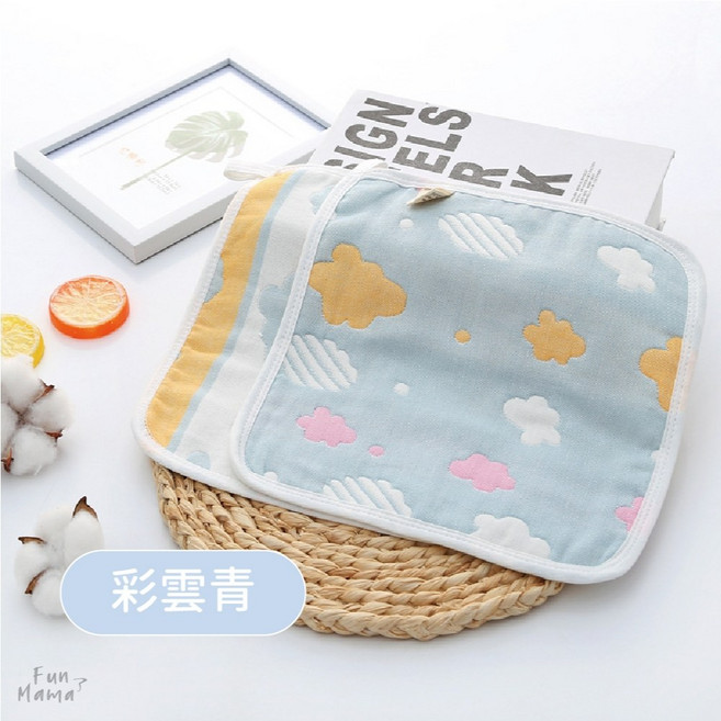 手帕 紗布巾 口水巾 嬰兒口水巾 掛繩方巾 六層紗純棉 幼稚園生日小禮物 兒童毛巾 幼稚園分享禮, 1個, 彩雲青