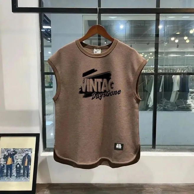 Makone 남성 라운드넥 프린트 루즈핏 심플 이너 민소매 티셔츠