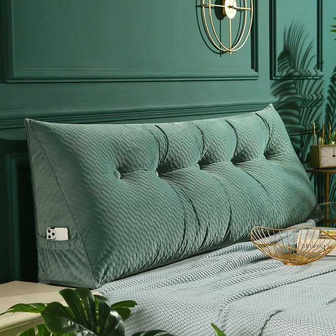 코잠 프리미엄 벨벳 대형 등받이 쿠션 삼각 헤드쿠션, 딥그린