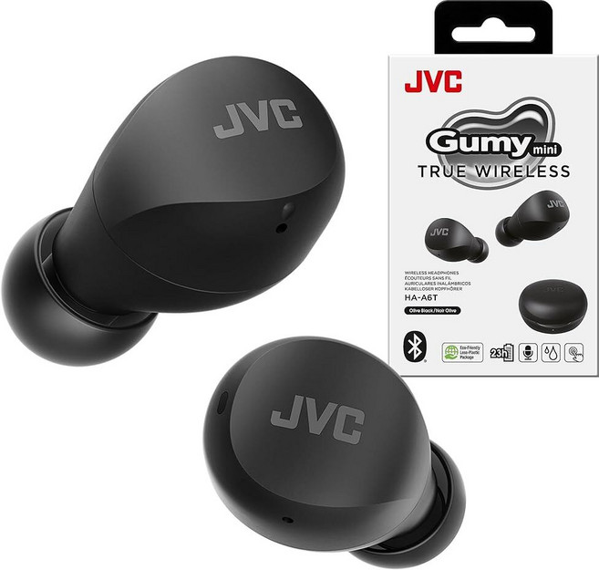 129224 JVC 컴팩트하고 가벼운 Gumy 미니 트루 와이어리스 이어버드 헤드폰 긴 배터리 수명(최대 23시간) 네오디뮴 자석 드라이버가 있는 사운드 방수 (IPX4), 129224 JVC 컴팩트하고 가벼운 Gumy 미니 트