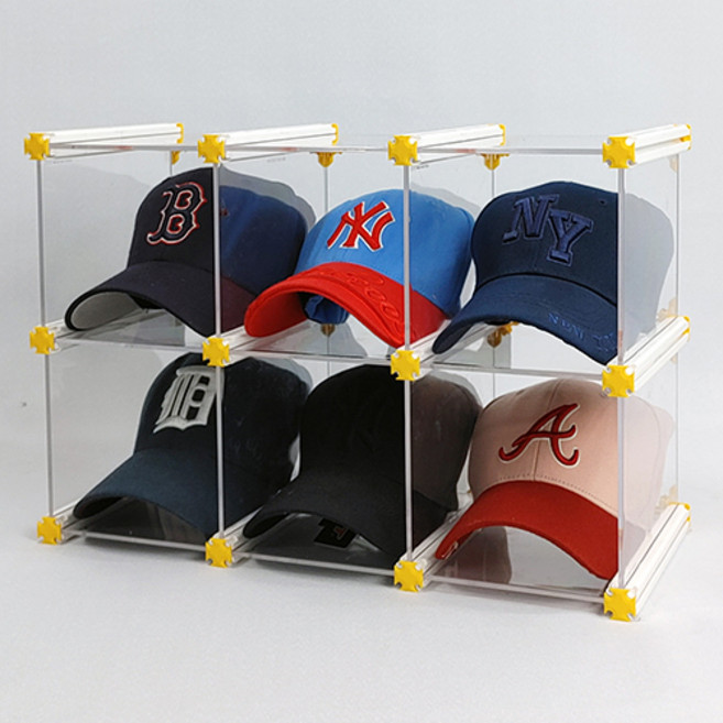 엠블럭&스페셜 모자정리대 모자케이스 모자보관함 모자진열장 야구모자 보관함 스냅백 뉴에라 수납, 2층x3칸 6칸형(뒷덮개포함)