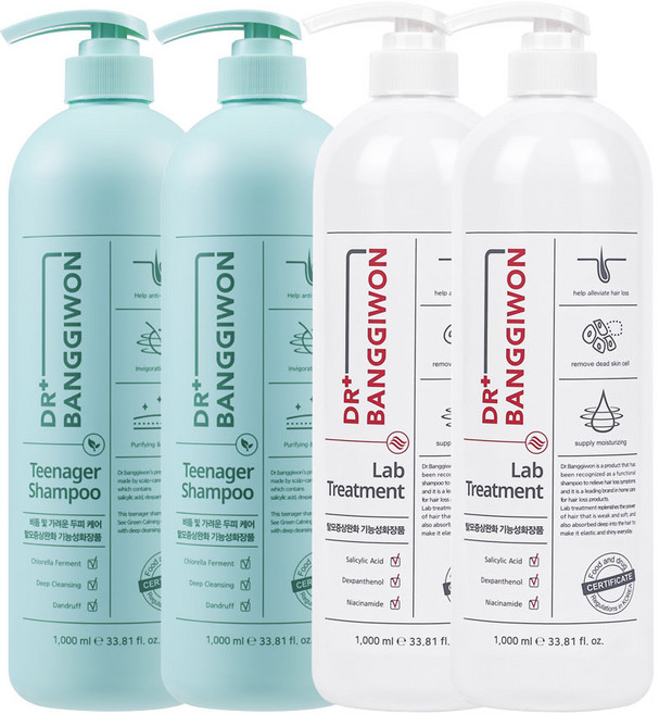 닥터방기원 틴에이저 두피 샴푸 1000ml + 탈모증상완화 랩 트리트먼트 1000ml, 4개, 1L