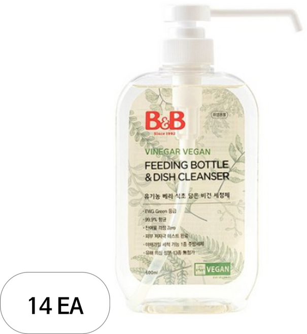 비앤비 베리 식초 담은 비건 젖병 & 식기 세정제 용기형, 600ml, 14개