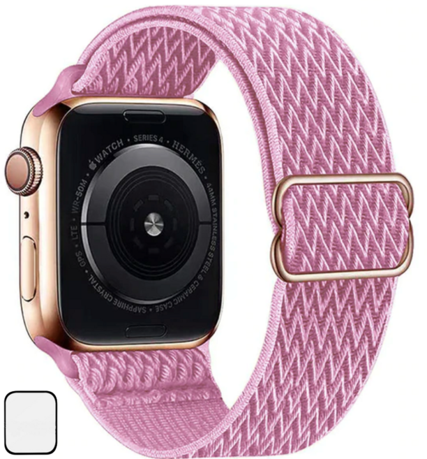 NUBASE 애플워치 호환 고탄력 링크 솔로루프 스포츠루프 버클 스트랩, 웨이브 핑크