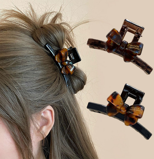 (1+1)반머리 프랑스 핸드메이드 셀룰로즈 리본 헤어집게핀 2종