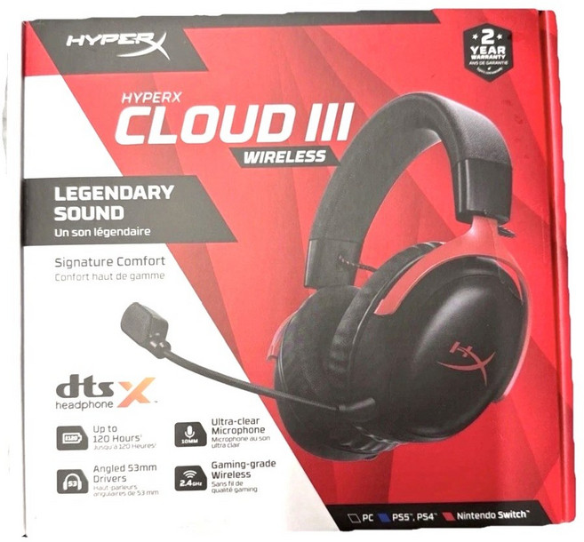 하이퍼엑스 클라우드 3 무선 게이밍 헤드셋, 블랙 + 레드