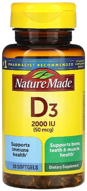 Nature Made Vitamin D3 네이처 메이드 비타민 D3 2000IU 90소프트젤, 1개, 90정 - 쿠팡