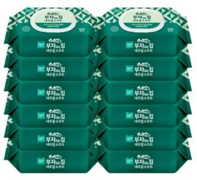 [모나리자] 부자되는집 내츄럴 소프트 물티슈 캡형, 100매, 12개