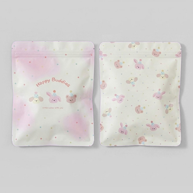 그린나무 귀여운 캐릭터 구디백 지퍼백 파우치 선물 포장봉투 2종 40개, 1세트, 옵션5. 핑크 해피버디즈