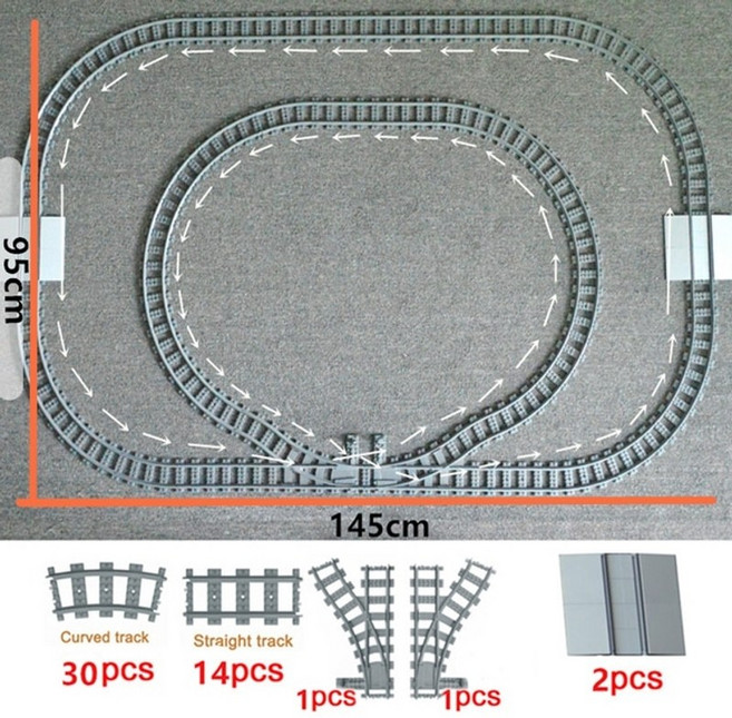 루프스테이션 도시 기차 오르막 트랙 유연한 복선 레일 직선 곡선 레일 빌딩 블록 벽돌 모델 호환 모든 브랜드, 세트 3, 1개