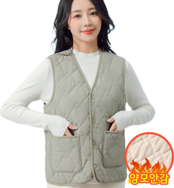옹핏 여성 안감 양모 퀄팅 조끼 보온 누빔
