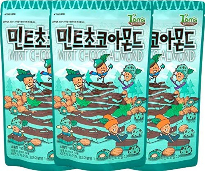 길림 톰스 팜 한국식 시즈닝 아몬드 민트 초코 맛 (190그램) x 3팩 ( 길림 톰스 팜 한국식 시즈닝 아몬드 민트 초코 맛 (190그램) x 3팩 (허니 버터 아몬드 & 프렌즈, 1개