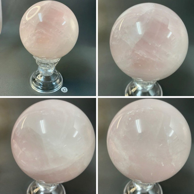 晶星 天然粉晶球 附座 居家擺件 招桃花 招人緣 招財, 42 82mm 777g, 粉色