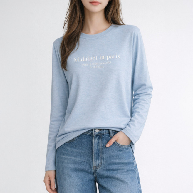 다미타니 국내제작 스판 라운드넥 레터링 긴팔티 OCZ0957