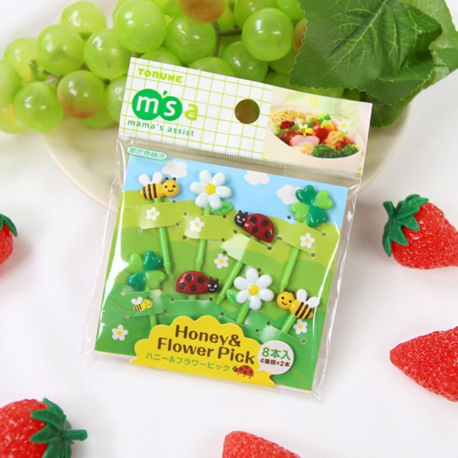 꿀벌 도시락픽 8p 도시락 꾸미기 데코용품 피크닉 과일꽂이, 8개입, 1세트