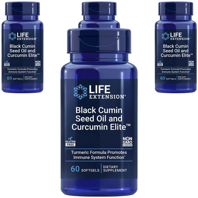 라이프익스텐션 블랙 쿠민 시드 오일 앤 커큐민 엘리트 소프트젤, 60정, 4개 - 쿠팡