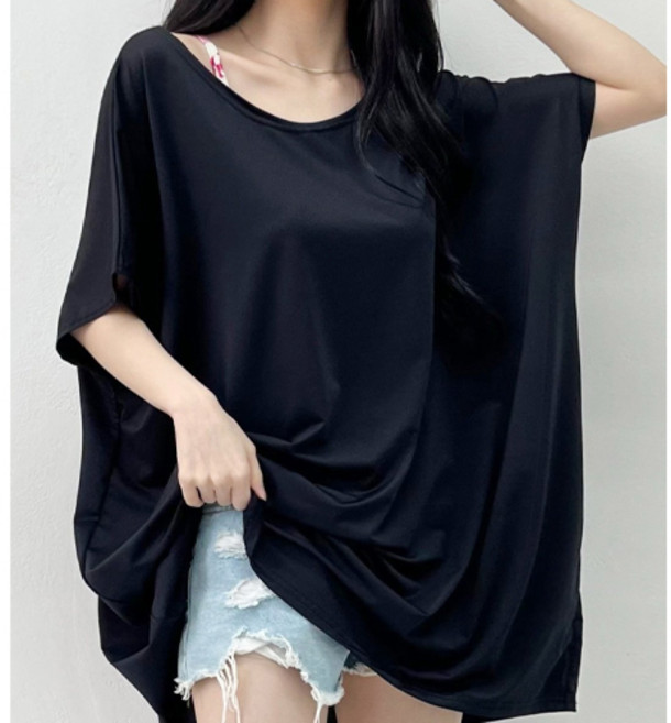 여성 여름 비치 바캉스 수영복 커버룩 빅 가오리 래쉬가드 롱 티셔츠