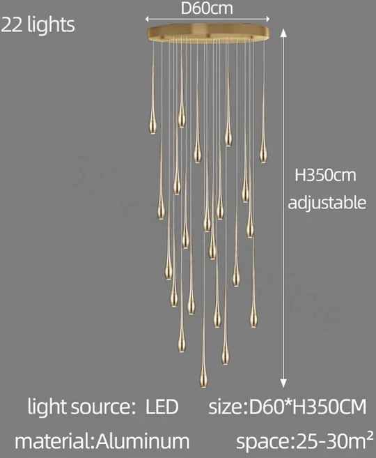 쿠쿠스토어 현대 럭셔리 골드 샹들리에 조명 최소한의 디자인 거실 램프 레스토랑 주방 Led 계단 펜던트, 06 golden 22 lights, 01 Warm light