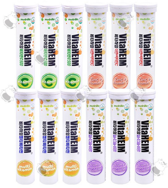 비타하임 발포비타민 4종세트 비타민C500+아연+멀티비타민+칼슘마그네슘비타민D, 3세트, 75정