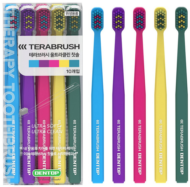 테라브러시 울트라클린 칫솔 부드러운 6000가닥 초미세 고탄력모 저자극 잇몸케어 칫솔, 1세트, 10개입