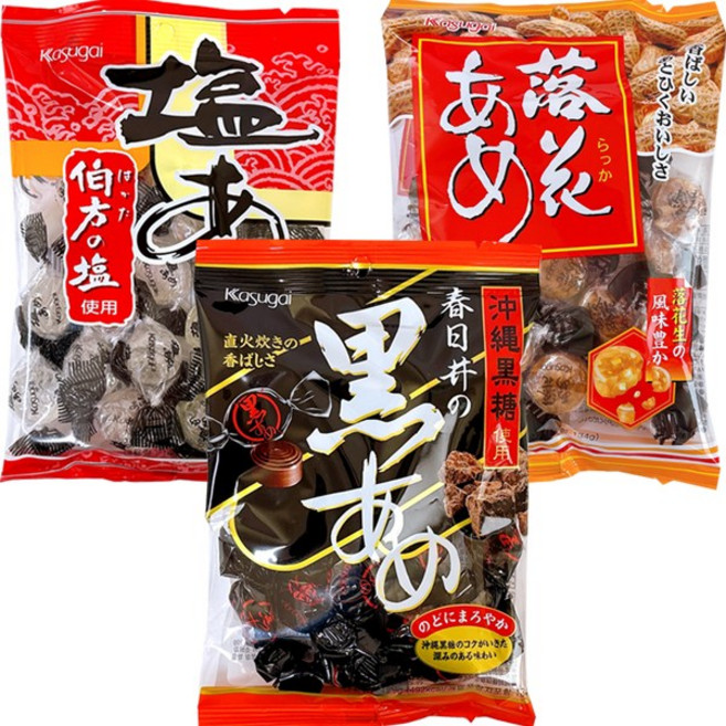 카스가이 일본 사탕 시오아메(소금캔디) 1+라카아메(땅콩캔디) 1+구로아메(흑설탕캔디) 1, 1개, 399g