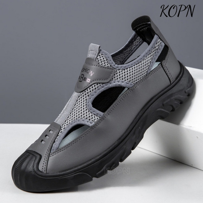 KOPN 통기 남성 가방 샌들 펀칭 망면 동굴 신발 야외 미끄럼 방지 가벼운 스포츠 캐주얼 비치 신발